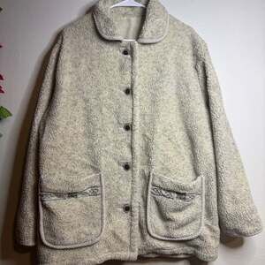 Vintage Haband Reversible Sherpa Fleece Jacket with Snowflake Embroidery